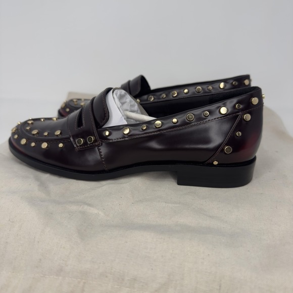 Zara Studded Penny Loafer Shoes Womens Size 7.5 Brown Gold Slip On Flats - Picture 6 of 10